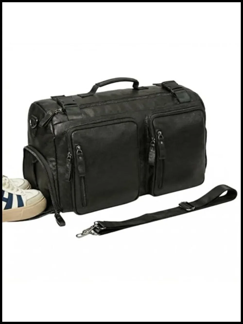 Waterproof Faux Leather Travel Duffle Bag with Shoe Compartment for Women Men